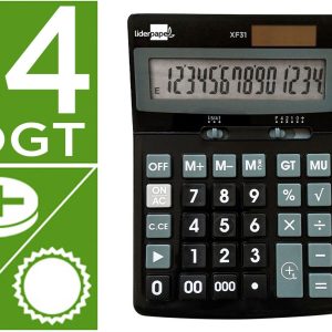 CALCULADORA LIDERPAPEL SOBREMESA XF31 14 DIGITOS SOLAR Y PILAS COLOR NEGRO 170X122X35 MM
