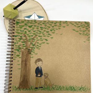 Álbum, pintado a mano, comunión niño con su perro